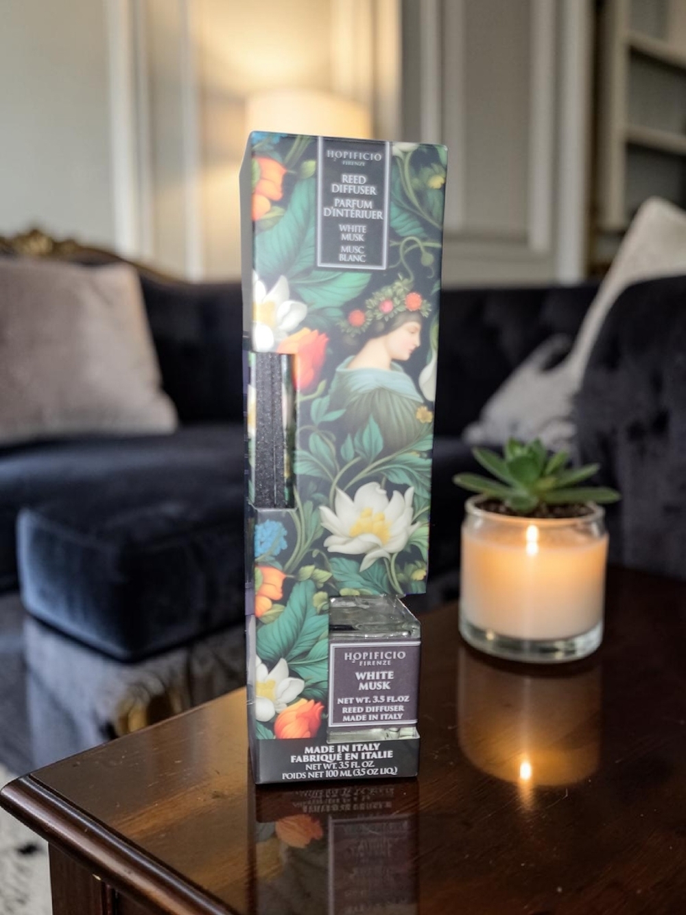 Hopificio Firenze White Musk Reed Diffuser - Floral Green Packaging